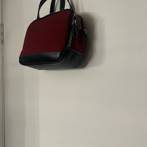 Coach mini satchel burgundy canvas with black leather trim and straps - Picture 3 of 5